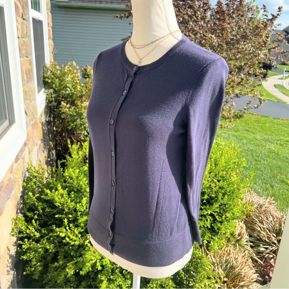 LOFT Dark Purple Pima Cotton Cardigan Sweater Size Small